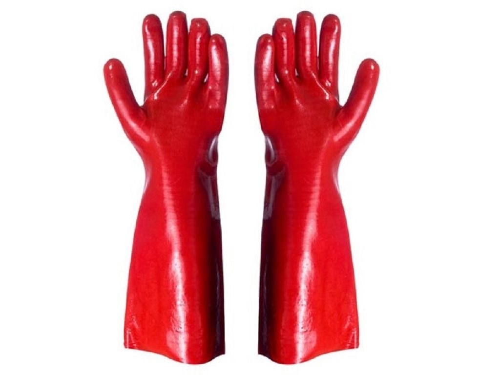 45cm 18/" Red PVC Single Dipped Gloves Rubber Coated Work Safety Gauntlets